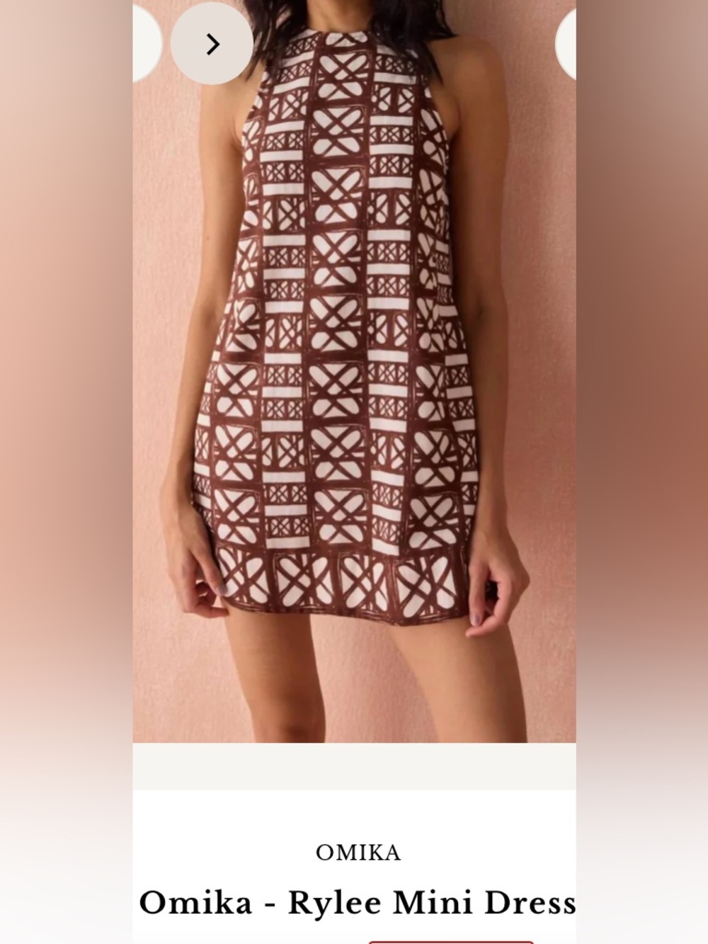OMIKA Rylee Brown and Cream Geometric Sleeveless Mini Dress
